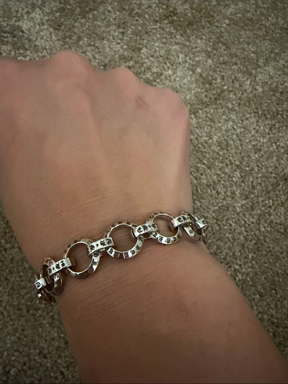 Ch Silver Link Circle Bracelet with Pavé Accents - Women Jewelry